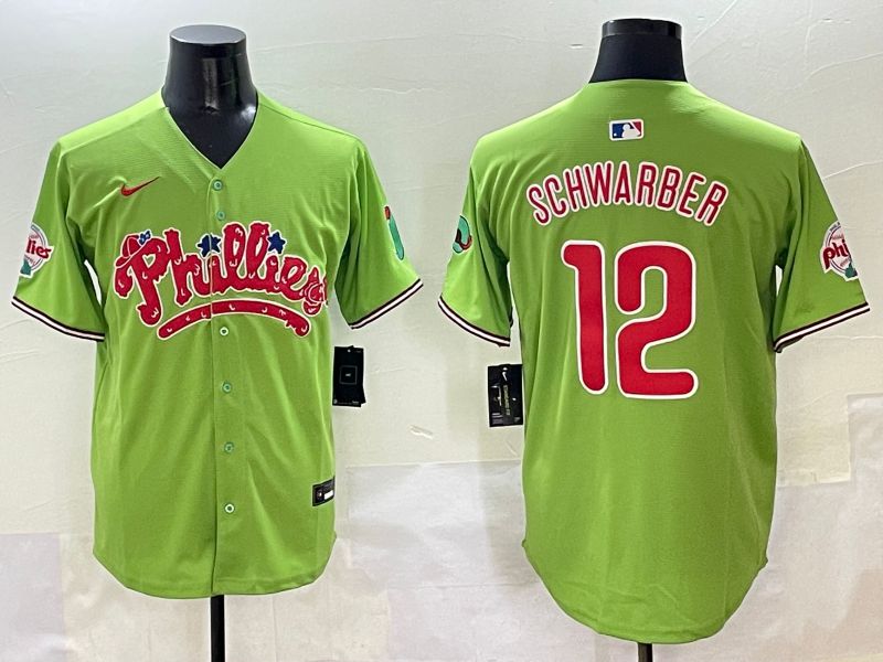 Men Philadelphia Phillies #12 Schwarber Green Five generations Joint Name 2025 Nike MLB Jersey style 1